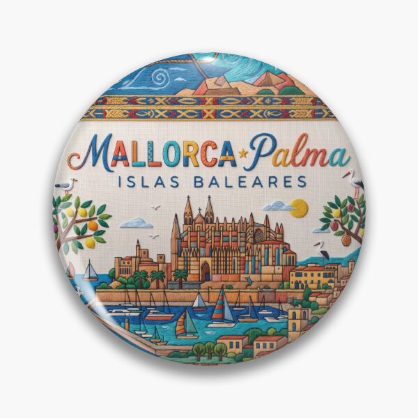 Item preview, Mallorca Palma Spain Embroidered Travel Art - Palma Cathedral & Coast Stitched Poster designed and sold by Witsprings.