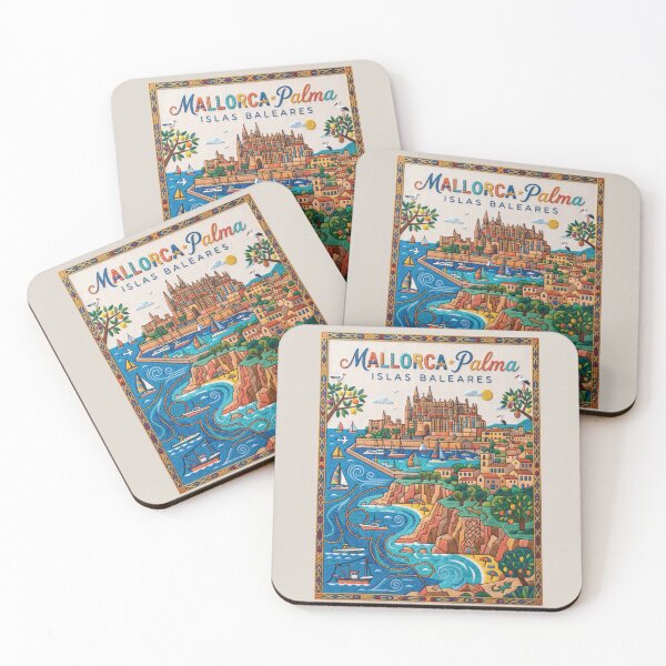Item preview, Mallorca Palma Spain Embroidered Travel Art - Palma Cathedral & Coast Stitched Poster designed and sold by Witsprings.