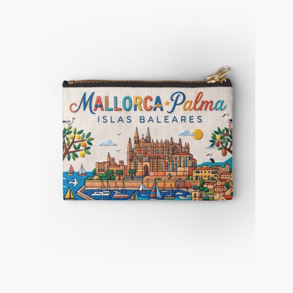 Item preview, Mallorca Palma Spain Embroidered Travel Art - Palma Cathedral & Coast Stitched Poster designed and sold by Witsprings.