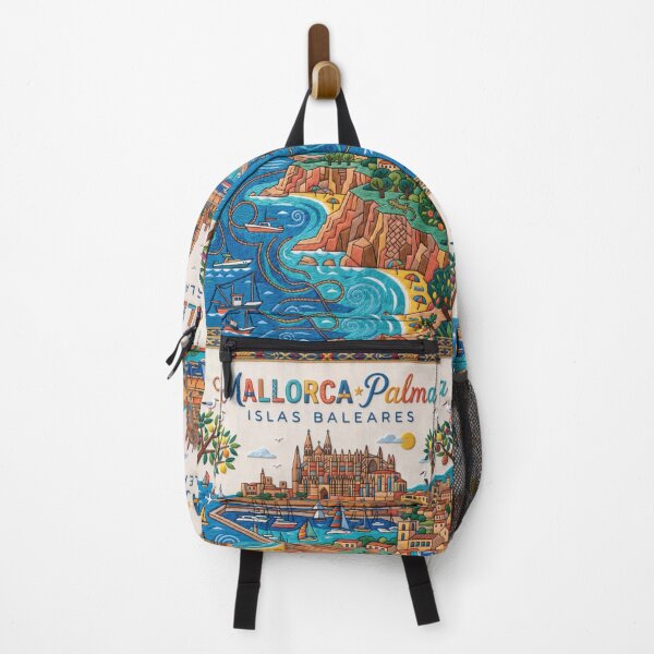 Item preview, Mallorca Palma Spain Embroidered Travel Art - Palma Cathedral & Coast Stitched Poster designed and sold by Witsprings.