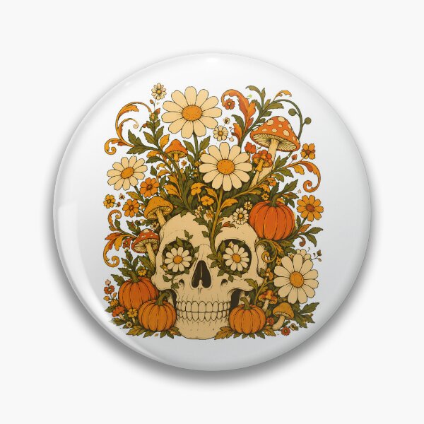 Item preview, Cottagecore Floral Pumpkin Skull Autumn Daisy Mushroom designed and sold by chattsuede.