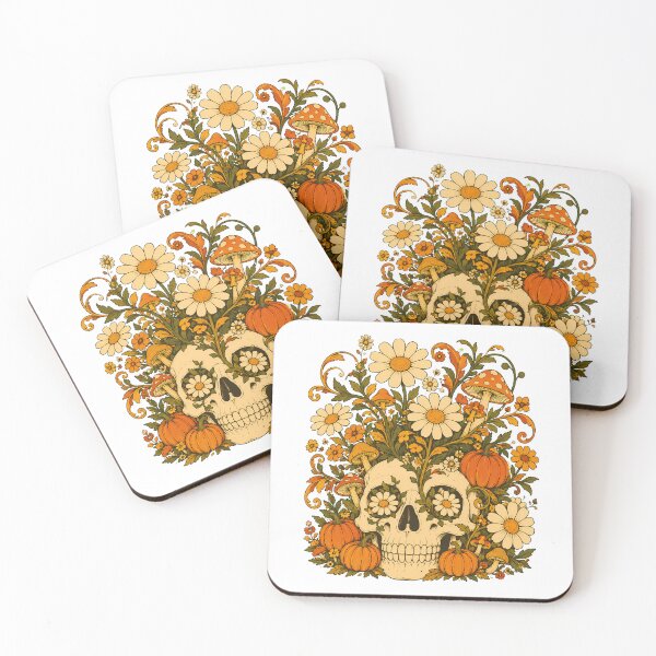 Item preview, Cottagecore Floral Pumpkin Skull Autumn Daisy Mushroom designed and sold by chattsuede.