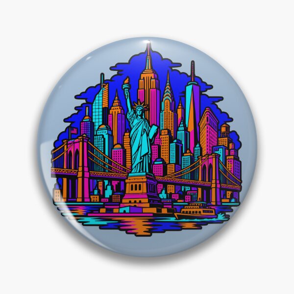 Item preview, New York City Skyline Neon Synthwave NYC Statue of Liberty designed and sold by KungPowUnicorn.