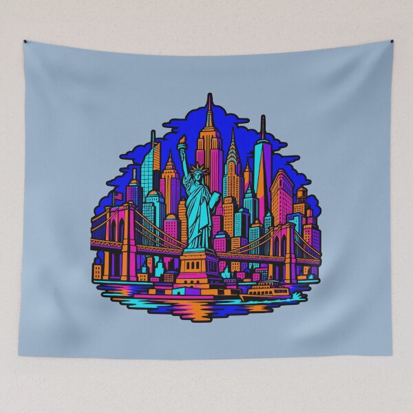 Item preview, New York City Skyline Neon Synthwave NYC Statue of Liberty designed and sold by KungPowUnicorn.