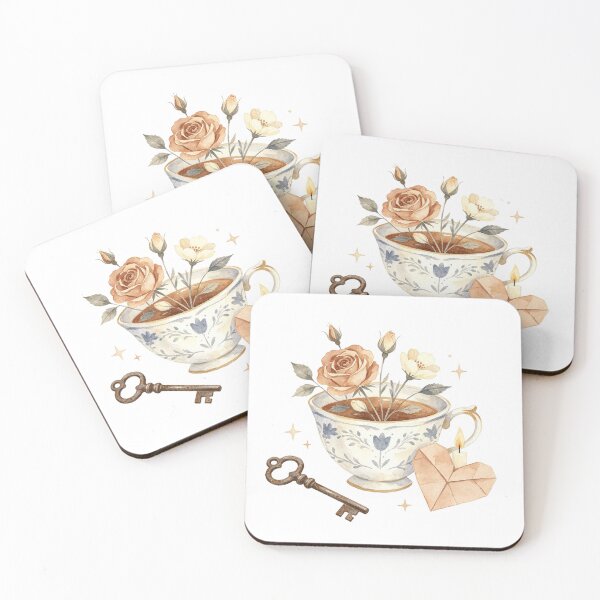 Item preview, Teacup with roses, antique key and letter heart designed and sold by mixoubraw.