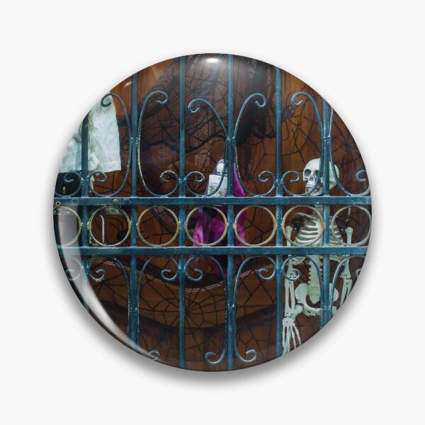 Item preview, Haunted Gate Display With Skeletons, Ghost, And Webbed Drapes Behind Decorative Ironwork designed and sold by Nmallia.
