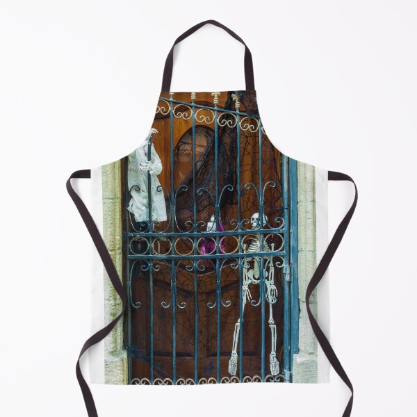 Item preview, Haunted Gate Display With Skeletons, Ghost, And Webbed Drapes Behind Decorative Ironwork designed and sold by Nmallia.