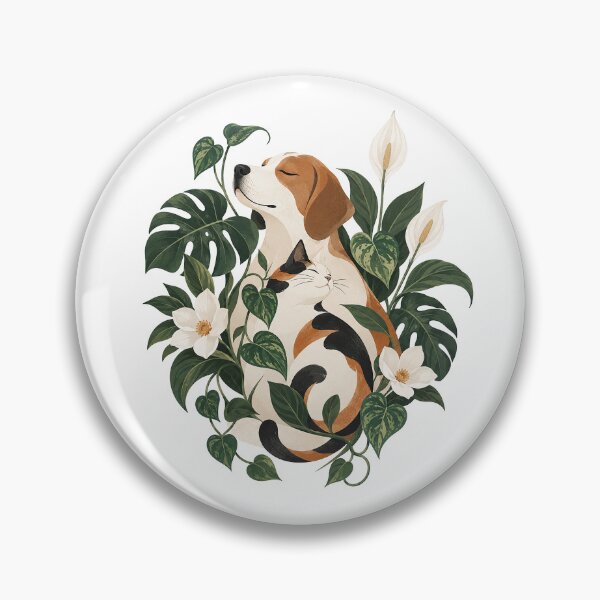 Item preview, Botanical Companions – Cat and Dog Among Tropical Flowers designed and sold by zzz888.