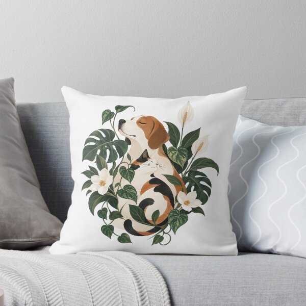 Item preview, Botanical Companions – Cat and Dog Among Tropical Flowers designed and sold by zzz888.