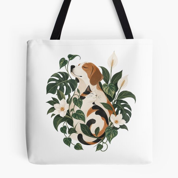 Item preview, Botanical Companions – Cat and Dog Among Tropical Flowers designed and sold by zzz888.