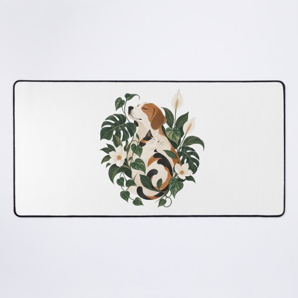 Item preview, Botanical Companions – Cat and Dog Among Tropical Flowers designed and sold by zzz888.