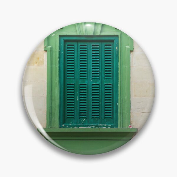 Item preview, Green Shutter Window With Art Deco Decorative Frame On Beige Stone Building Façade designed and sold by Nmallia.