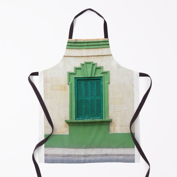 Item preview, Green Shutter Window With Art Deco Decorative Frame On Beige Stone Building Façade designed and sold by Nmallia.
