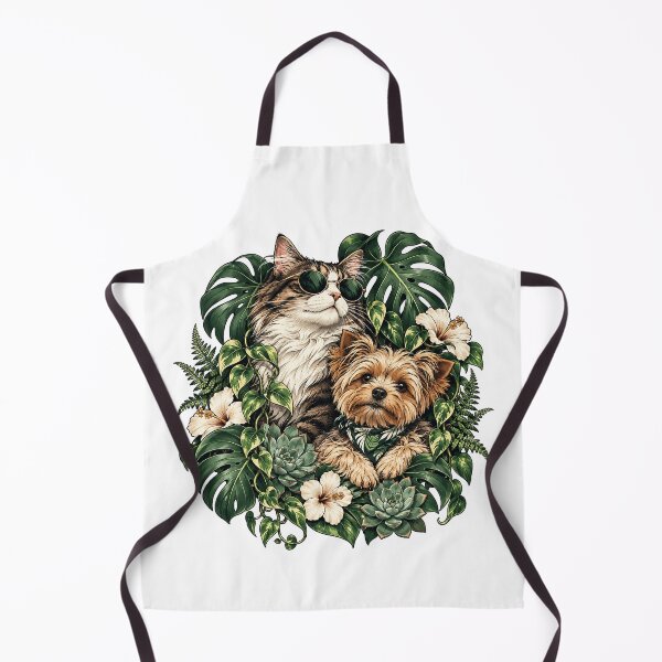 Item preview, Tropical Pet Duo – Cool Cat and Yorkie in Lush Botanical Paradise designed and sold by zzz888.