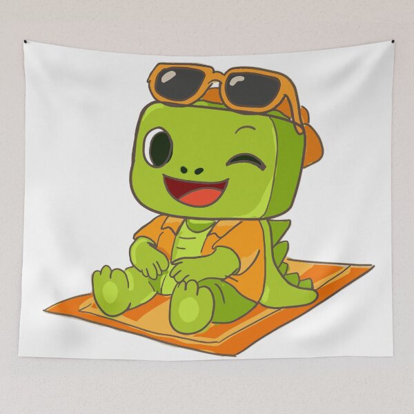 Item preview, Cute dinosaur cartoon character relaxing and sitting on beach mat during summer holiday illustration designed and sold by merona-design.