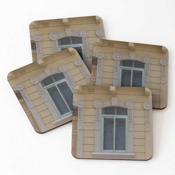 Item preview, Elegant Yellow Building Facade With Ornate Window and Door, Vintage Urban Architecture designed and sold by Nmallia.