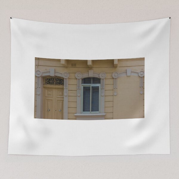 Item preview, Elegant Yellow Building Facade With Ornate Window and Door, Vintage Urban Architecture designed and sold by Nmallia.