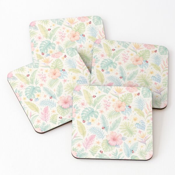 Item preview, Pastel Tropical Hibiscus & Monstera Leaves Pattern designed and sold by Skyrocketz.