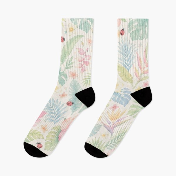 Item preview, Pastel Tropical Hibiscus & Monstera Leaves Pattern designed and sold by Skyrocketz.