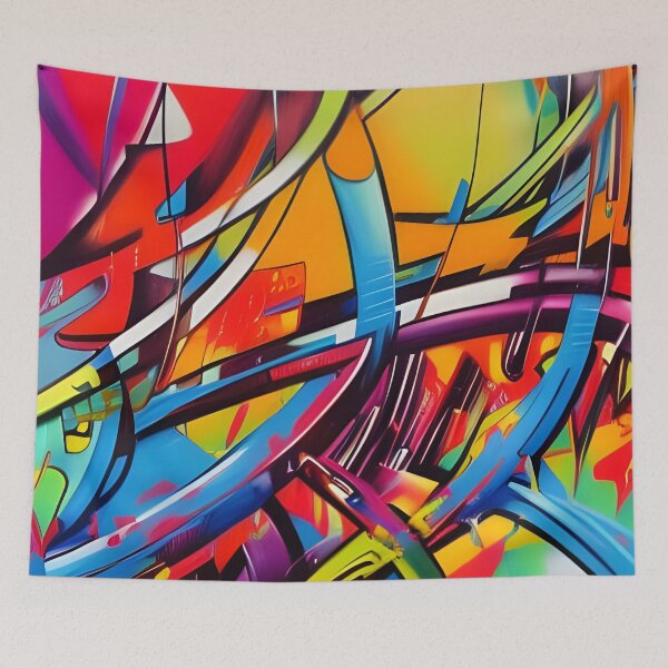 Item preview, Scarlet Red & Cerulean Wildstyle - Neon Yellow Street Art Mural | 001 designed and sold by City Graffix Design Co..