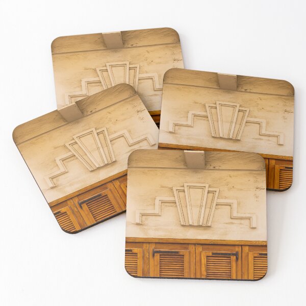 Item preview, Art Deco Stone Motif Above Warm Wooden Shuttered Door on Cream Facade, Historic Urban Architecture Detail designed and sold by Nmallia.