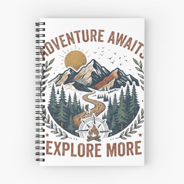Item preview, Winding Mountain Trail Forest Expedition – Majestic Wilderness Landscape with Hiker, Compass, and Bonfire at Sunset designed and sold by CreativeNest Prints.