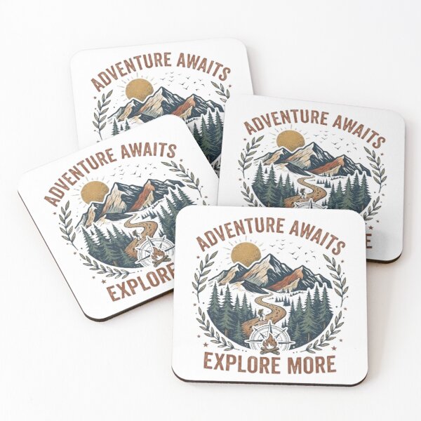 Item preview, Winding Mountain Trail Forest Expedition – Majestic Wilderness Landscape with Hiker, Compass, and Bonfire at Sunset designed and sold by CreativeNest Prints.