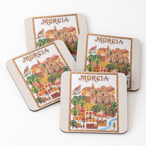 Item preview, Murcia Spain Embroidered Travel Art - Cathedral & Orchard City Stitched Poster designed and sold by Witsprings.