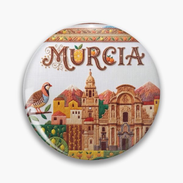 Item preview, Murcia Spain Embroidered Travel Art - Cathedral & Orchard City Stitched Poster designed and sold by Witsprings.