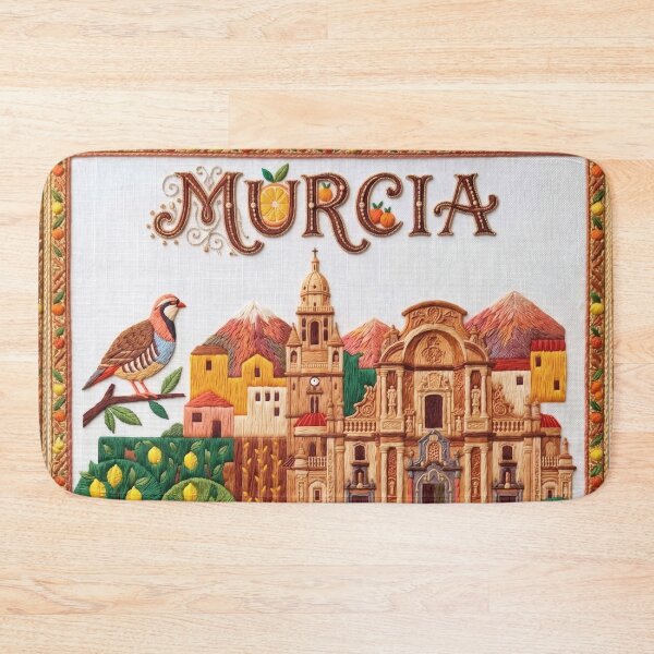 Item preview, Murcia Spain Embroidered Travel Art - Cathedral & Orchard City Stitched Poster designed and sold by Witsprings.