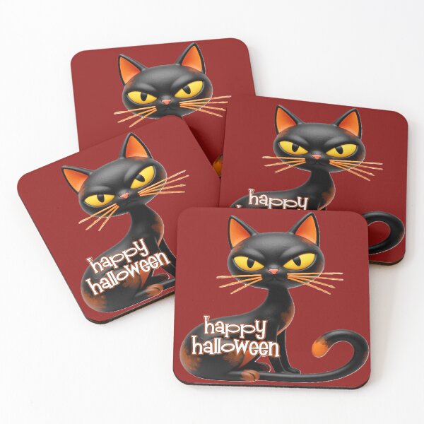 Aperçu de l'œuvre Joyeux Halloween ! Chat noir aux yeux orange, design typographique coloré pour Halloween créée et vendue par SmashingDeals.