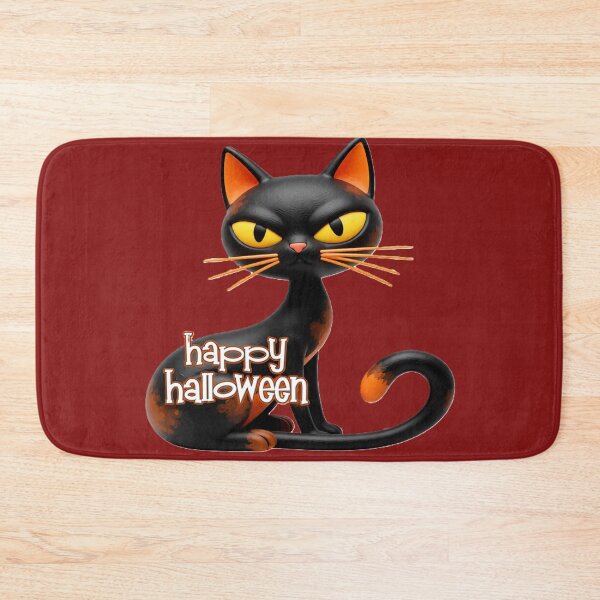 Item preview, happy halloween black cat orange eyes colorful typographic halloween design designed and sold by SmashingDeals.