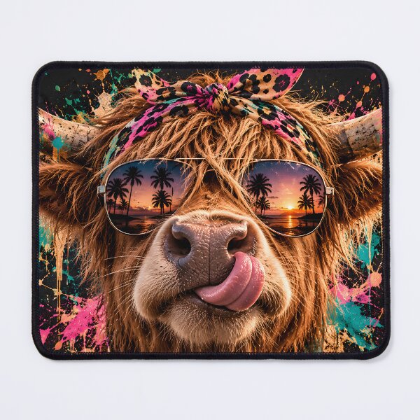 Item preview, Cool Highland Cow with Sunglasses and Bandana designed and sold by Fotografin1981.