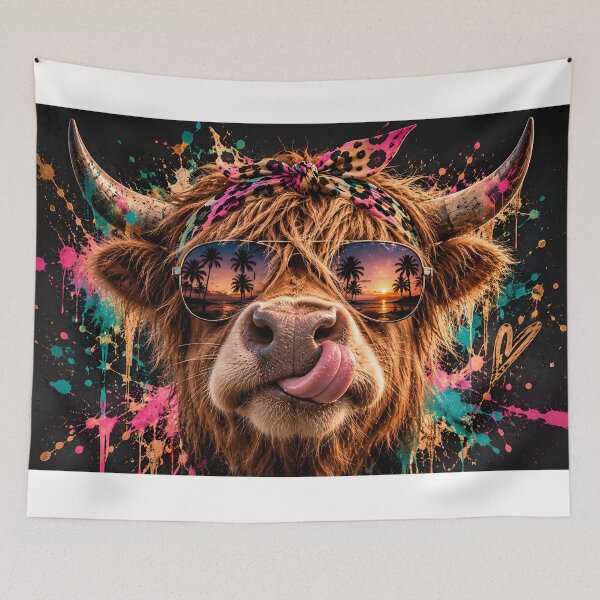 Item preview, Cool Highland Cow with Sunglasses and Bandana designed and sold by Fotografin1981.