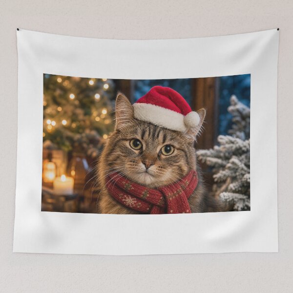 Item preview, cat head with a Santa hat and Christmas scarf designed and sold by karlosss.