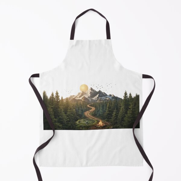 Item preview, Mountain Trail Forest Expedition – Majestic Wilderness Landscape with Hiker, Compass, and Bonfire at Sunset designed and sold by CreativeNest Prints.