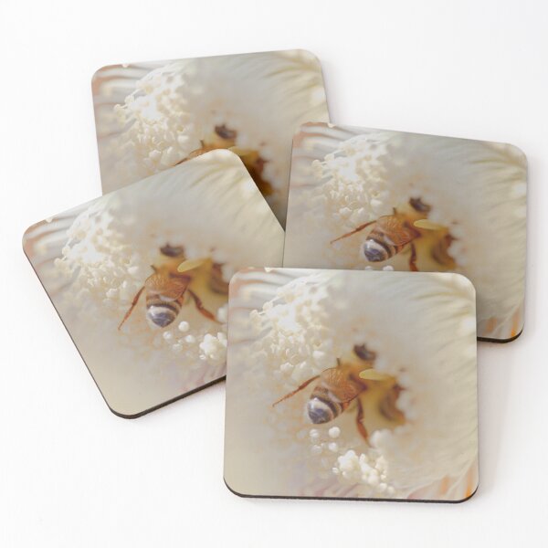 Item preview, Honeybee on Eucalyptus Kingsmillii Blossom - Golden Pollinator - Fine Art Print designed and sold by MinzMarchStudio.