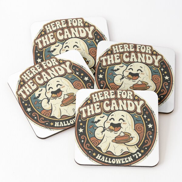 Item preview, Here For The Candy Vintage Ghost Eating Pumpkin Pie Halloween Badge designed and sold by Ganesh0312.