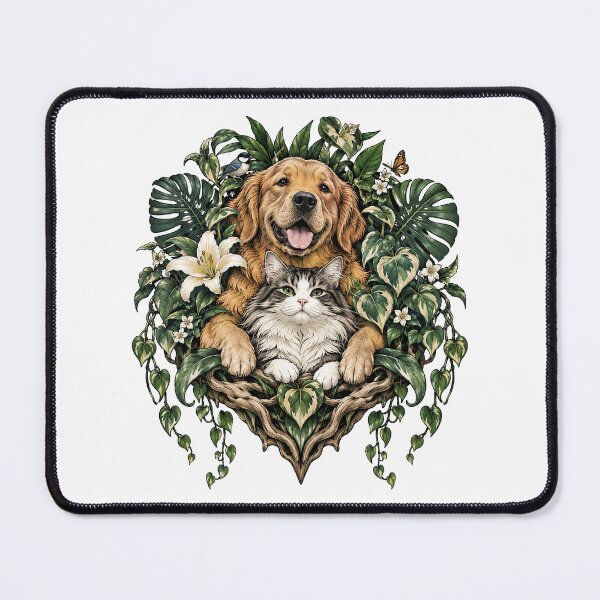 Item preview, Garden Best Friends – Golden Retriever and Cat in a Lush Botanical Nest designed and sold by zzz888.