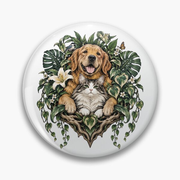 Item preview, Garden Best Friends – Golden Retriever and Cat in a Lush Botanical Nest designed and sold by zzz888.