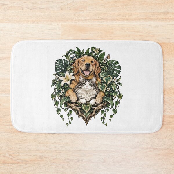 Item preview, Garden Best Friends – Golden Retriever and Cat in a Lush Botanical Nest designed and sold by zzz888.