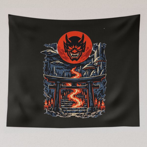 Item preview, Japanese Torii Gate Oni Mask Sci Fi UFO Alien Dark Fantasy designed and sold by KungPowUnicorn.