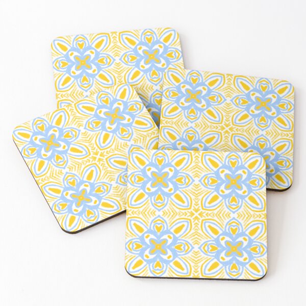 Item preview, Blue and Yellow Floral Geometric Pattern – Hand Drawn Folk Art Design designed and sold by การออกแบบคิงซาคาอิ.