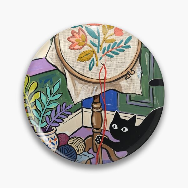 Item preview, Naughty Black Cat Pulling Embroidery Threads Matisse Style Art designed and sold by DuckOddity.