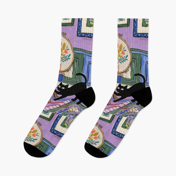 Item preview, Naughty Black Cat Pulling Embroidery Threads Matisse Style Art designed and sold by DuckOddity.
