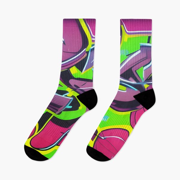 Item preview, Dusty Plum & Neon Lime Wildstyle - Canary Yellow Street Mural | 081 designed and sold by City Graffix Design Co..
