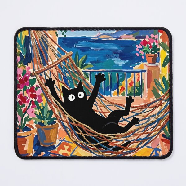 Item preview, Black Cat Balancing on Swinging Hammock Matisse Style Painting designed and sold by DuckOddity.