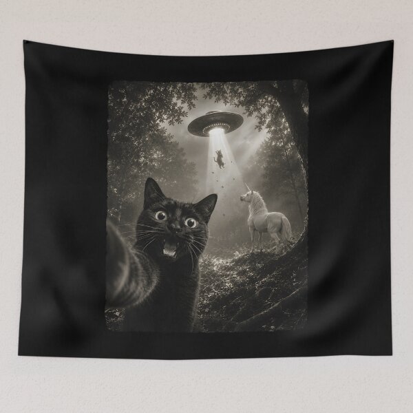 Item preview, Cat selfie ufo Halloween  designed and sold by Emmatshirt1.