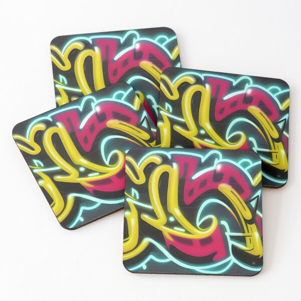 Item preview, Neon Yellow & Cyan Light-Tube Graffiti - Crimson Street Art Mural | 084 designed and sold by City Graffix Design Co..