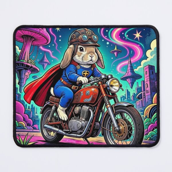 Item preview, Superhero Rabbit – Neon Motorcycle Fantasy Illustration designed and sold by Dogandesighn.